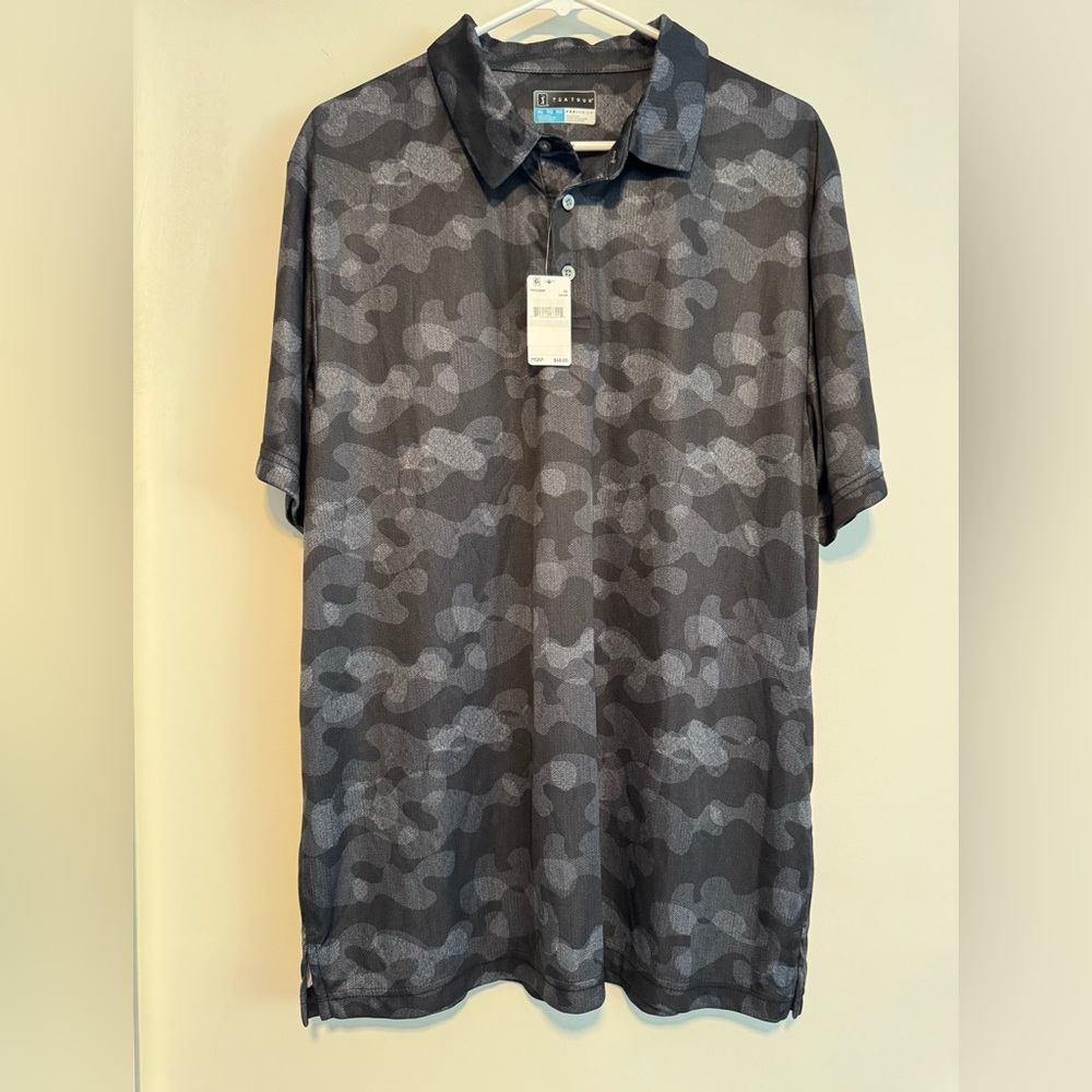 PGA Tour Men's Black and Gray Camo Polo Shirt